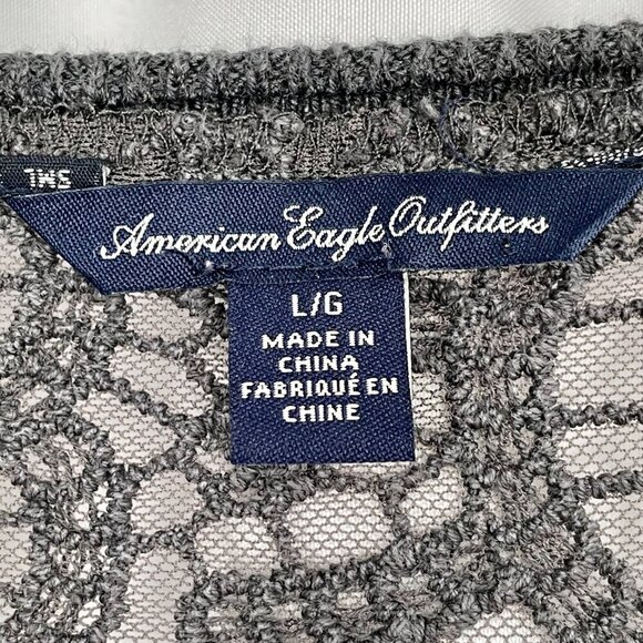 American Eagle Lace Back Open‑Front Gray Cardigan Women’s L Cotton Blend - Picture 5 of 14